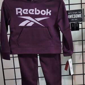 Reebok Kids Plum Fleece Hoodie Sweatsuit Set - Stacked Logo - Cozy Activewear!